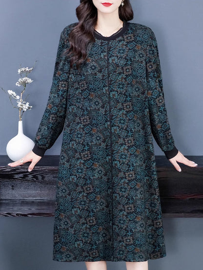 Women Autumn Casual Floral Lacework Collar Dress QM021