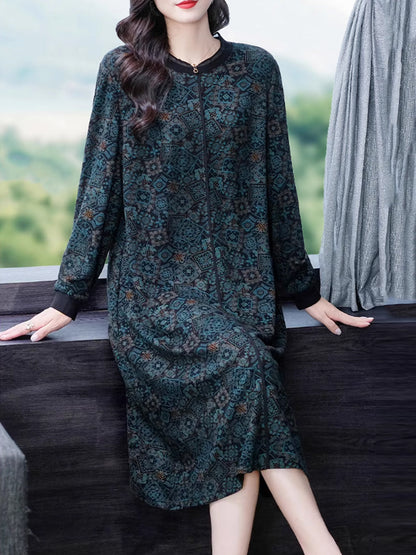 Women Autumn Casual Floral Lacework Collar Dress QM021