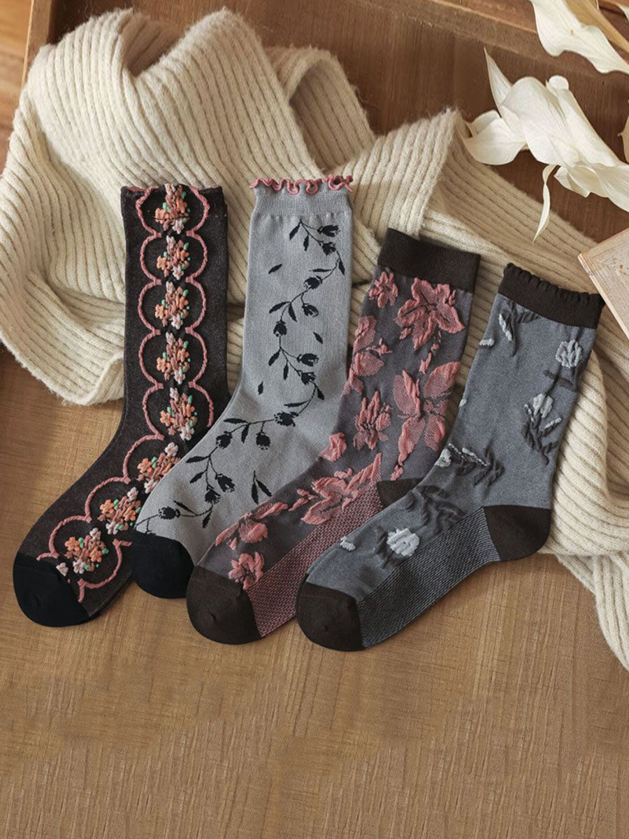 4 Pairs Women Darkness Jacquard Socks QM001