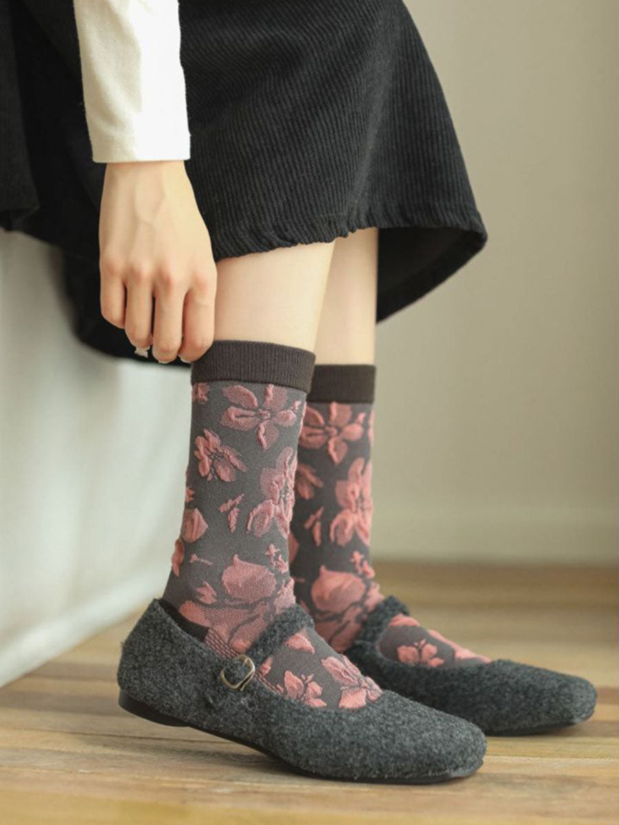 4 Pairs Women Darkness Jacquard Socks QM001