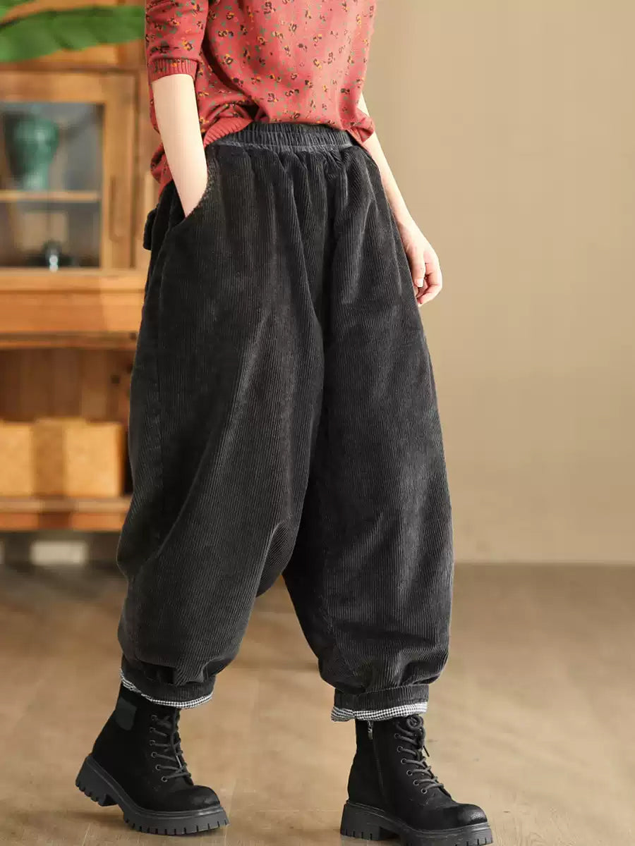 Women Winter Retro Corduroy Padded Cotton Harem Pants WU004