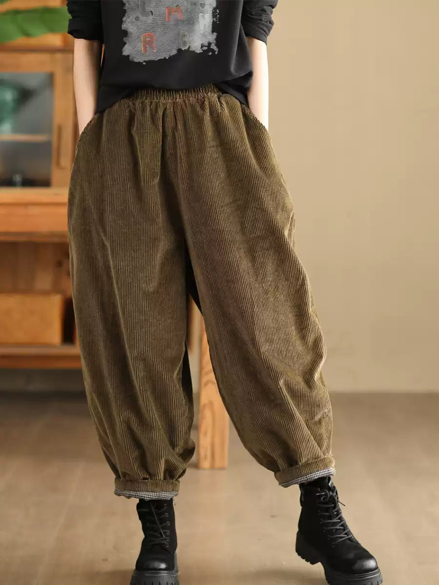 Women Winter Retro Corduroy Padded Cotton Harem Pants WU004