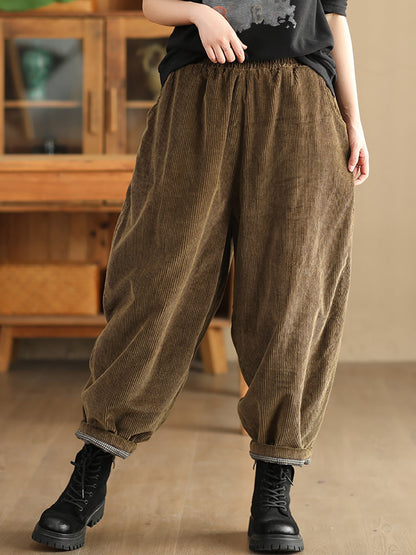 Women Winter Retro Corduroy Padded Cotton Harem Pants WU004