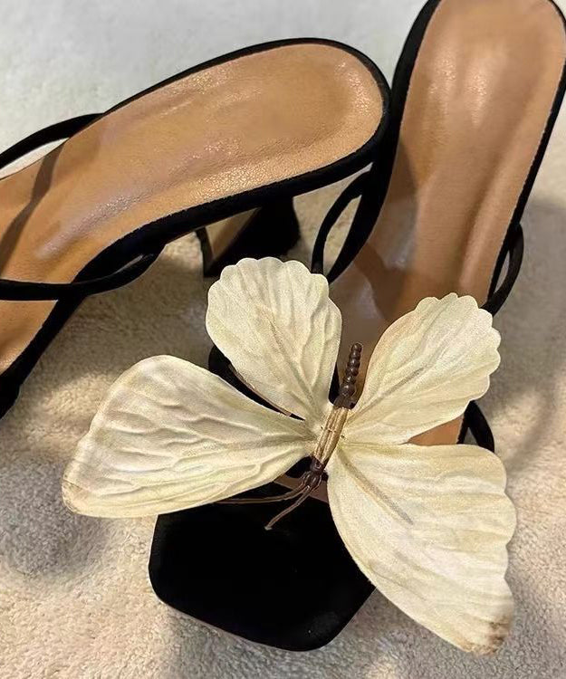 High Bow 2025 Sandals Square Slide Toe Heels Flower New
