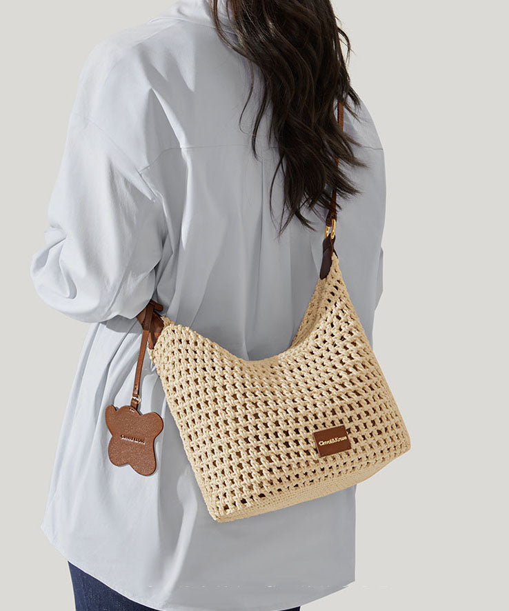 New Capacity Bag Shoulder Khaki 2025 Grass Woven Large