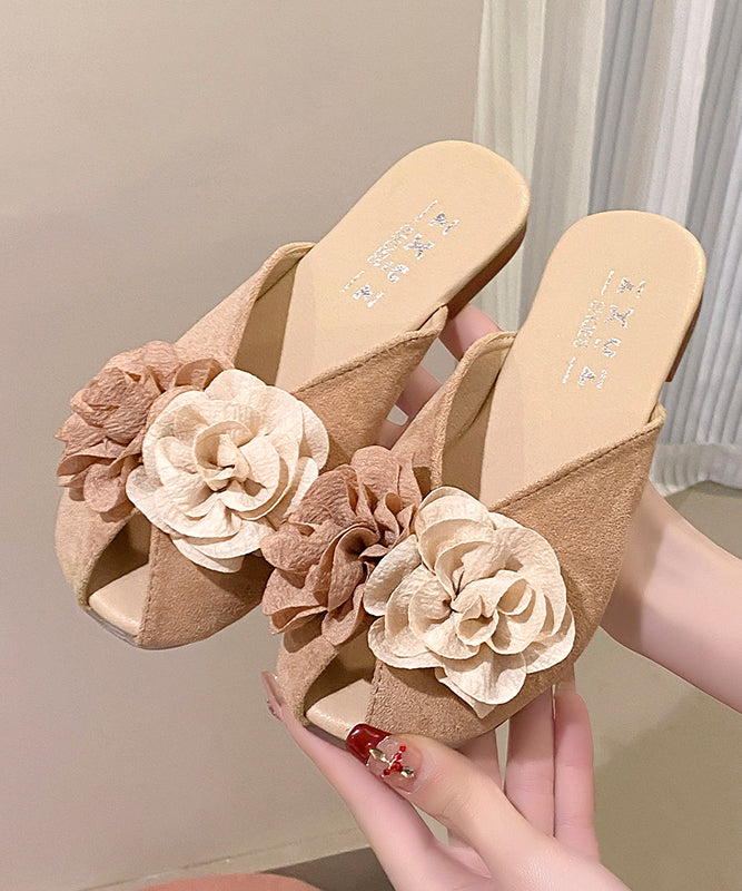 Floral Slide 2025 Khaki Suede Splicing New Sandals