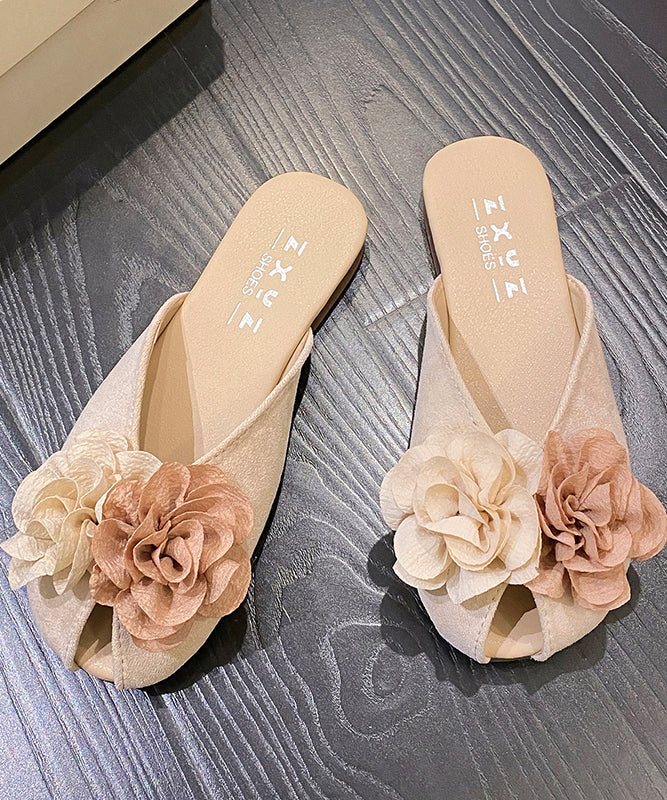 Floral Slide 2025 Khaki Suede Splicing New Sandals