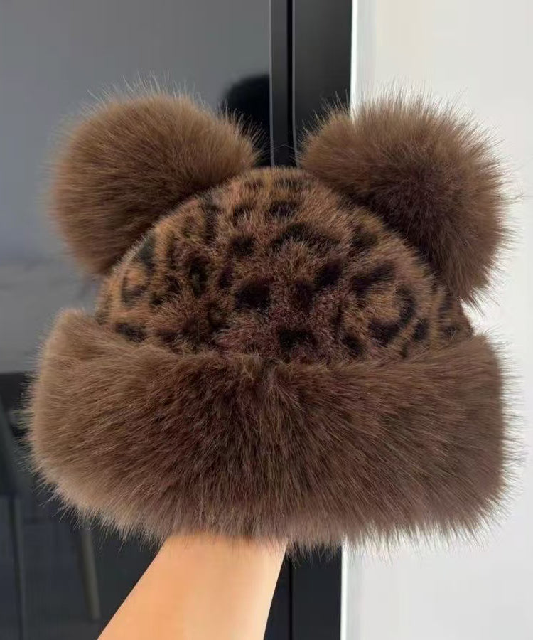 2025 New Leopard Print Thickened Warm Fuzzy Fur Hat RB045