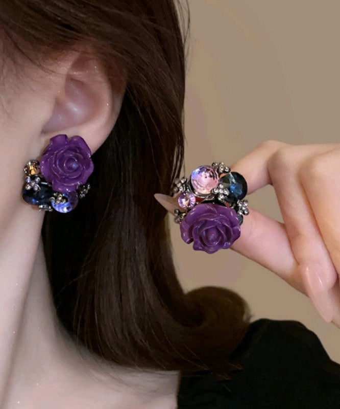 Zircon New Purple Floral 2025 Alloy Earrings Stud