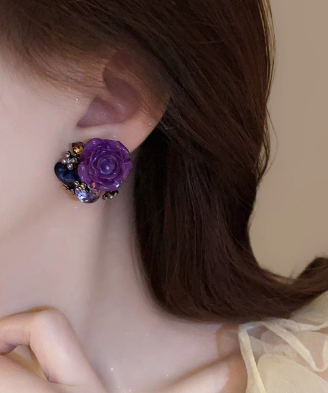 Zircon New Purple Floral 2025 Alloy Earrings Stud