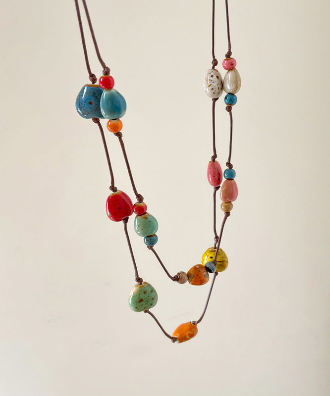 Rope Pendant Wax Double-Layer Necklace Ceramic Rainbow 2025