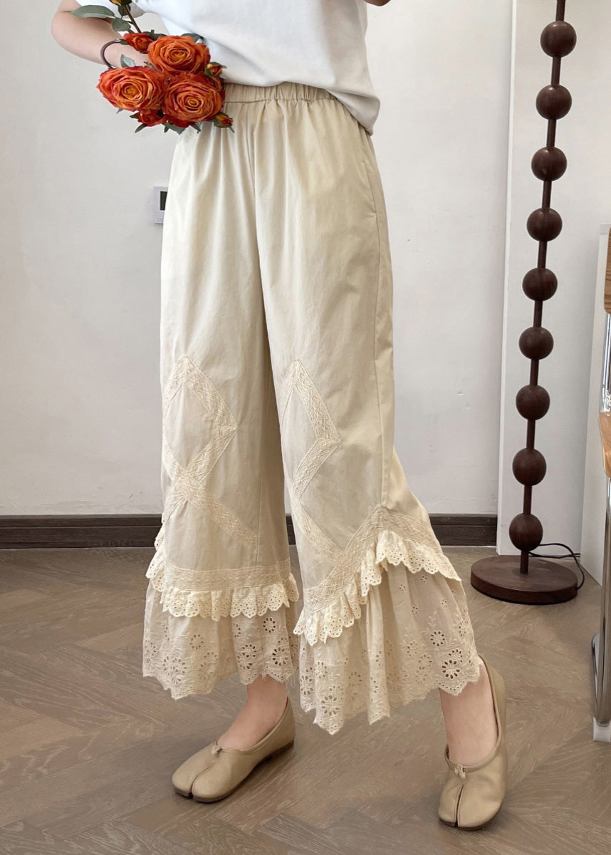 New Lace Summer Wide Apricot Splicing Pants Leg 2025