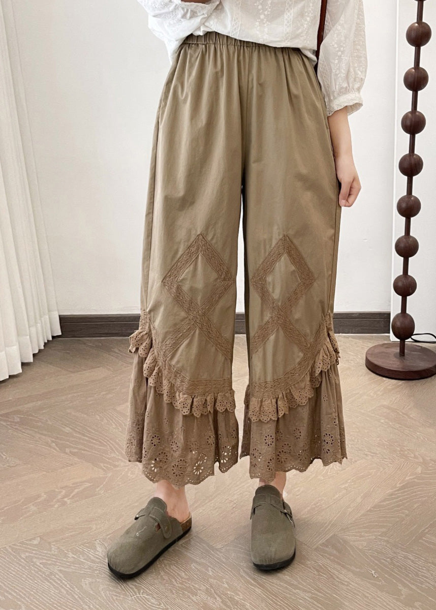 New Lace Summer Wide Apricot Splicing Pants Leg 2025