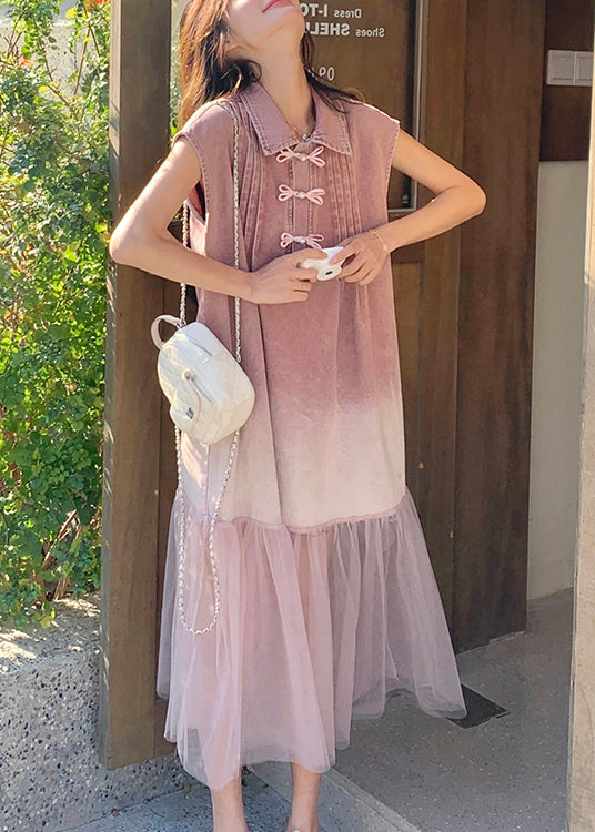 Skirt Shirt Denim Summer Retro Pink Splicing 2025 Gradient Tulle