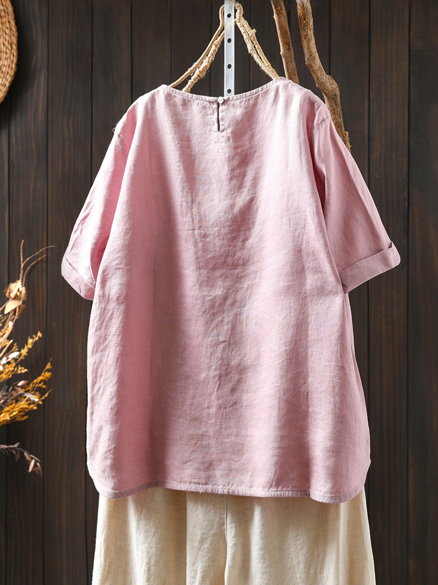 Chemise d'été à col rond pour femme, 100 % lin