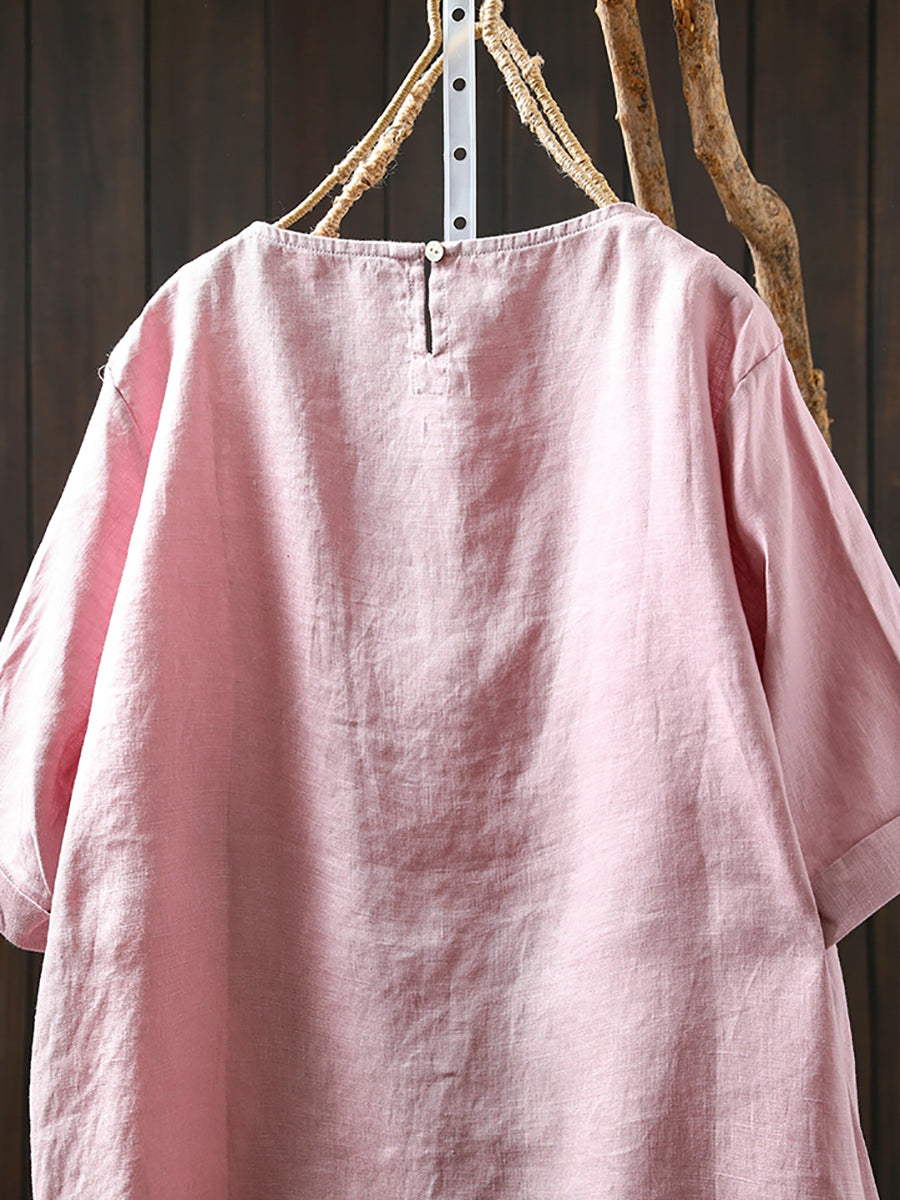 Chemise d'été à col rond pour femme, 100 % lin