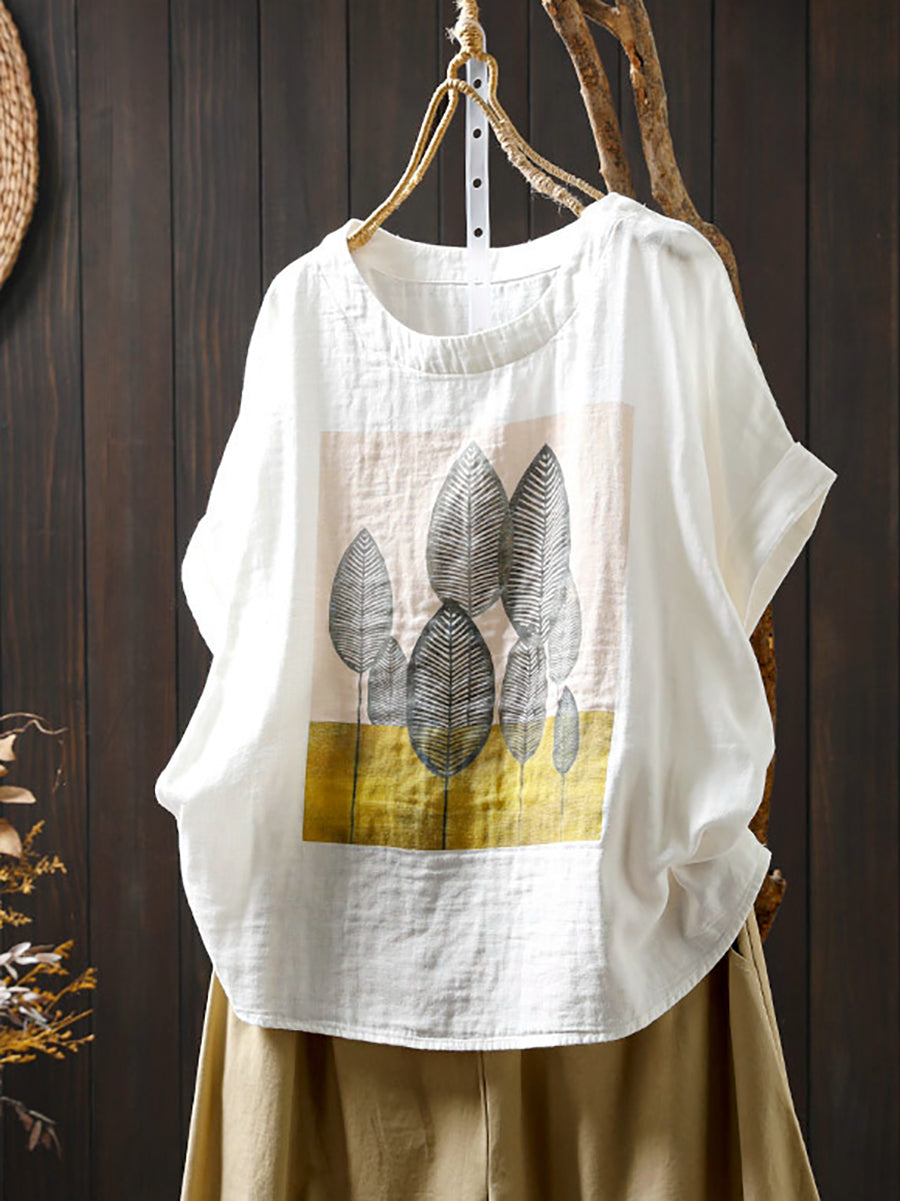 Shirt Sommer Druck Frauen Baumwolle O-Ausschnitt Casual 
