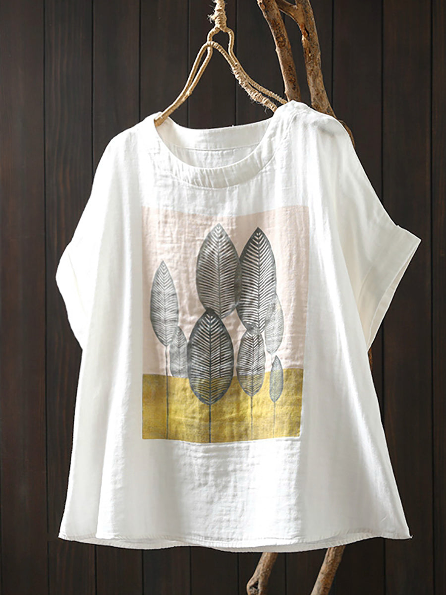 Shirt Sommer Druck Frauen Baumwolle O-Ausschnitt Casual 