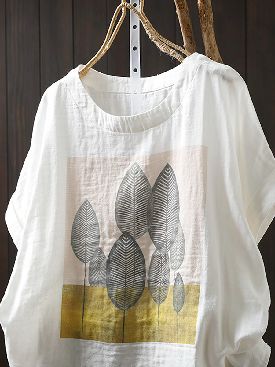 Shirt Sommer Druck Frauen Baumwolle O-Ausschnitt Casual 