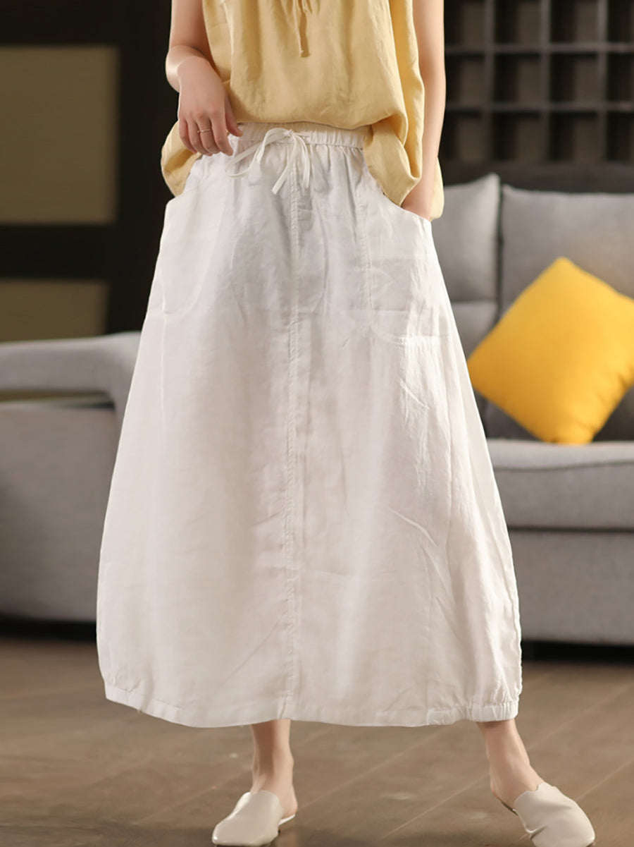 Pure Women Color 100%Linen Skirt Summer