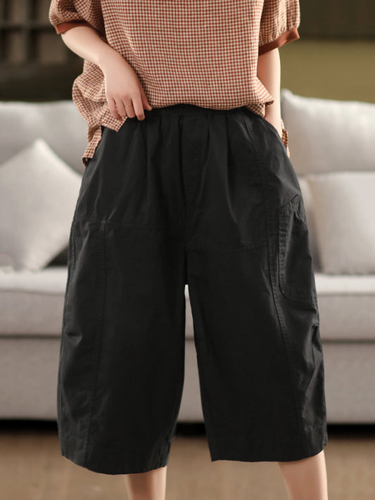 Pantalon court décontracté 100 % coton de couleur pure pour femme 