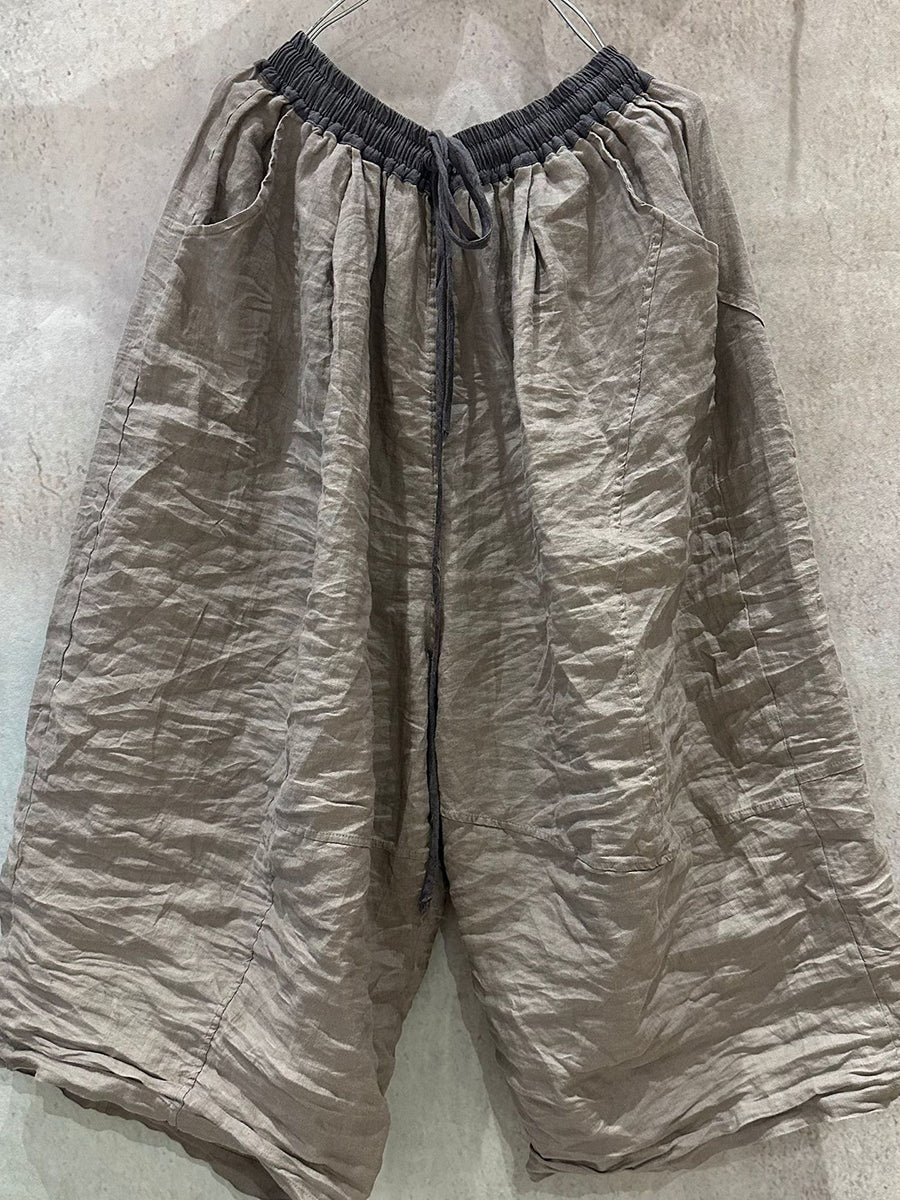 Sommer Weite Beinhose Colorblock Damen Leinen