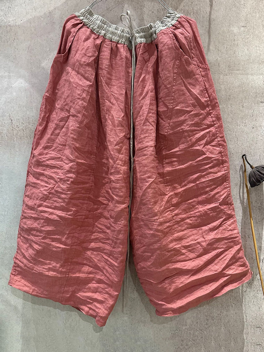 Sommer Weite Beinhose Colorblock Damen Leinen