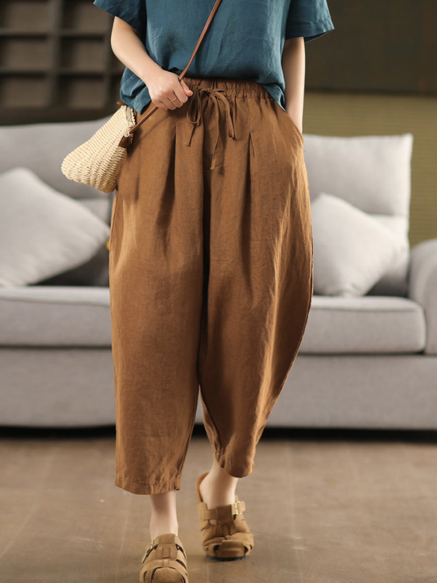Haremshose Sommer 100% Leinen Farbe Reine Damen