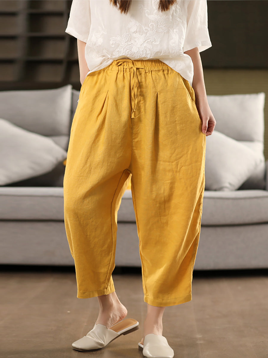 Haremshose Sommer 100% Leinen Farbe Reine Damen
