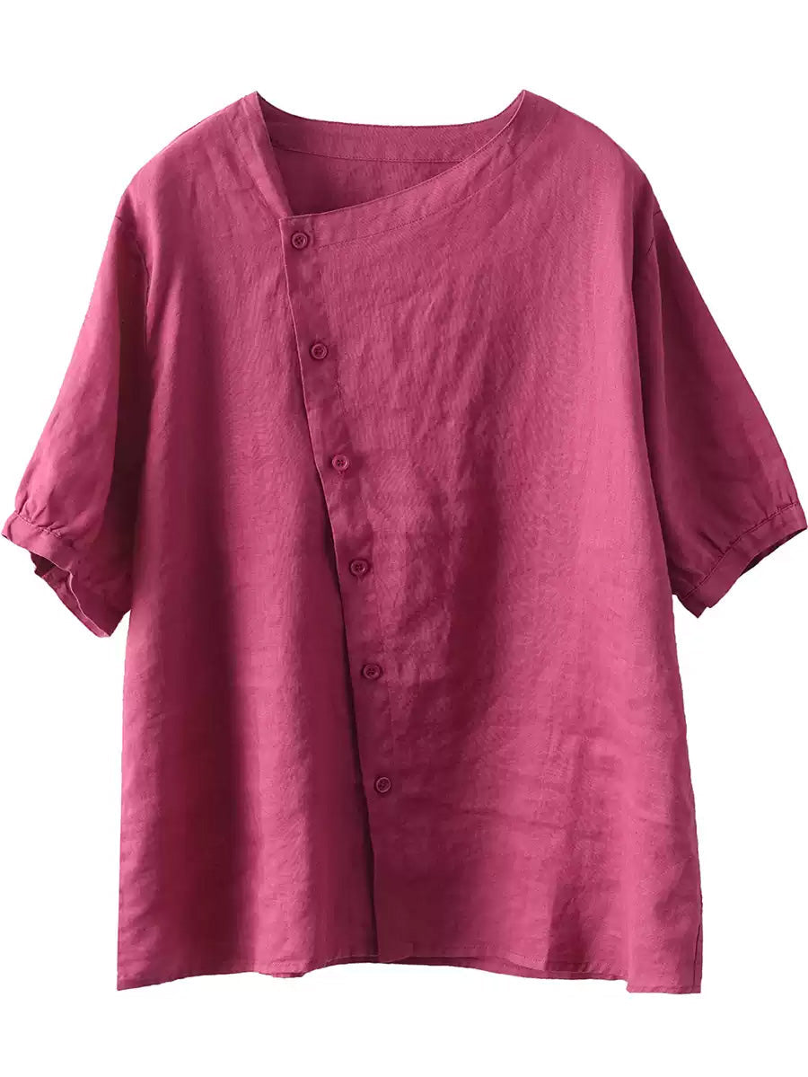 Thin Color Women Summer Shirt Pure Casual O-Neck