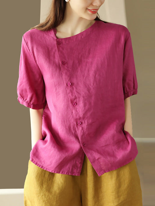 Chemise d'été fine et décontractée à col rond pour femme