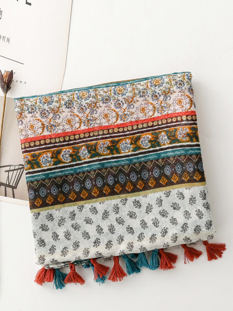 Châle et écharpe bohème pour femme avec pompon floral
