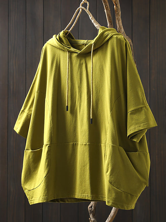 Chemise d'été décontractée pour femme, 100 % coton, couleur unie, à capuche 