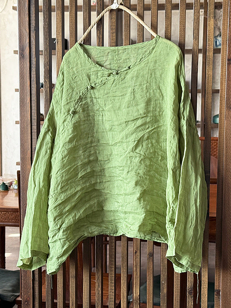 Shirt Damen Floral O-Ausschnitt Ramie Sommer Artsy