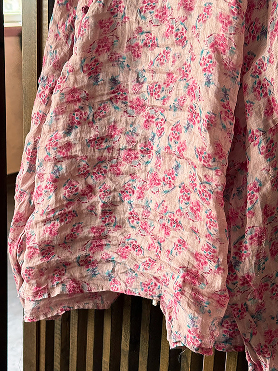 Shirt Damen Floral O-Ausschnitt Ramie Sommer Artsy