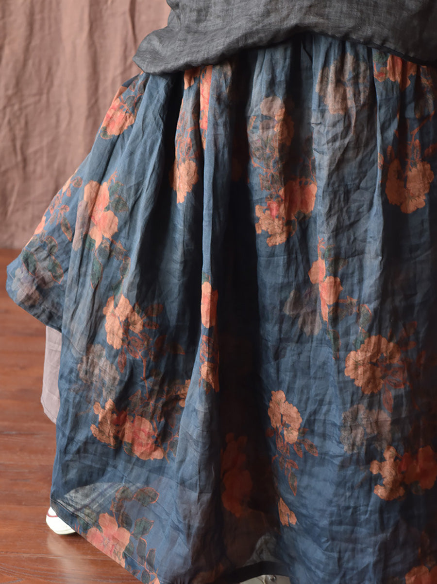 Jupe Ramie Fleur Femme Été Ample Vintage 