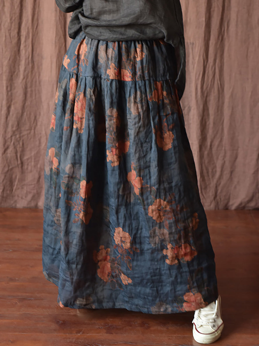 Jupe Ramie Fleur Femme Été Ample Vintage 
