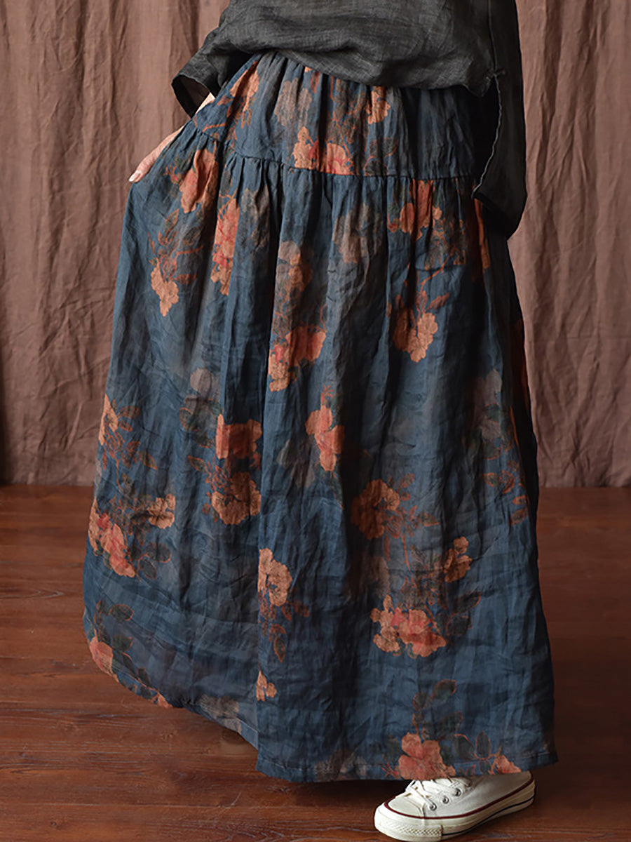 Jupe Ramie Fleur Femme Été Ample Vintage 