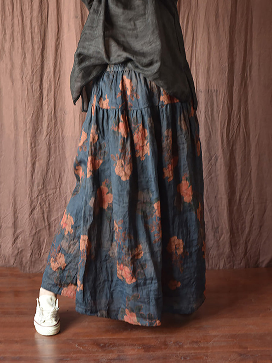 Jupe Ramie Fleur Femme Été Ample Vintage 