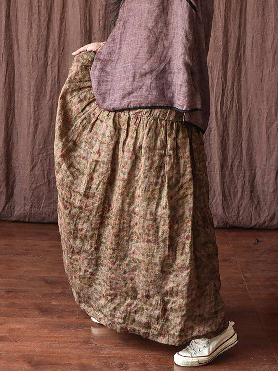 Jupe Ramie Fleur Femme Été Ample Vintage 