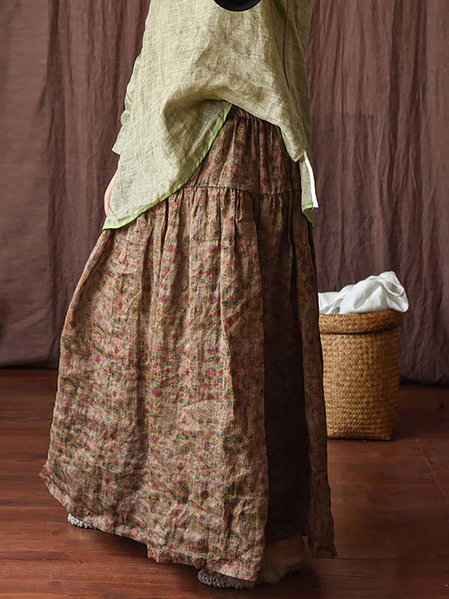 Jupe Ramie Fleur Femme Été Ample Vintage 