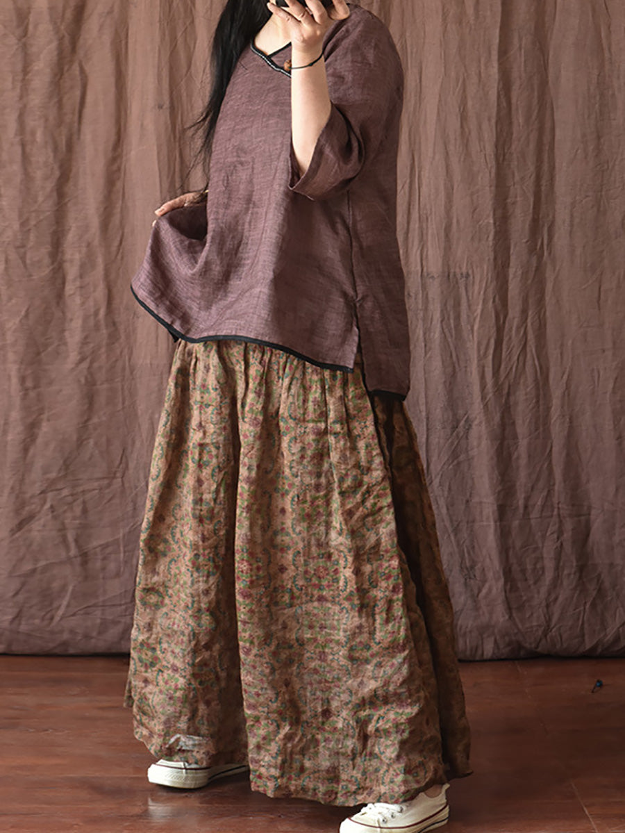 Jupe Ramie Fleur Femme Été Ample Vintage 