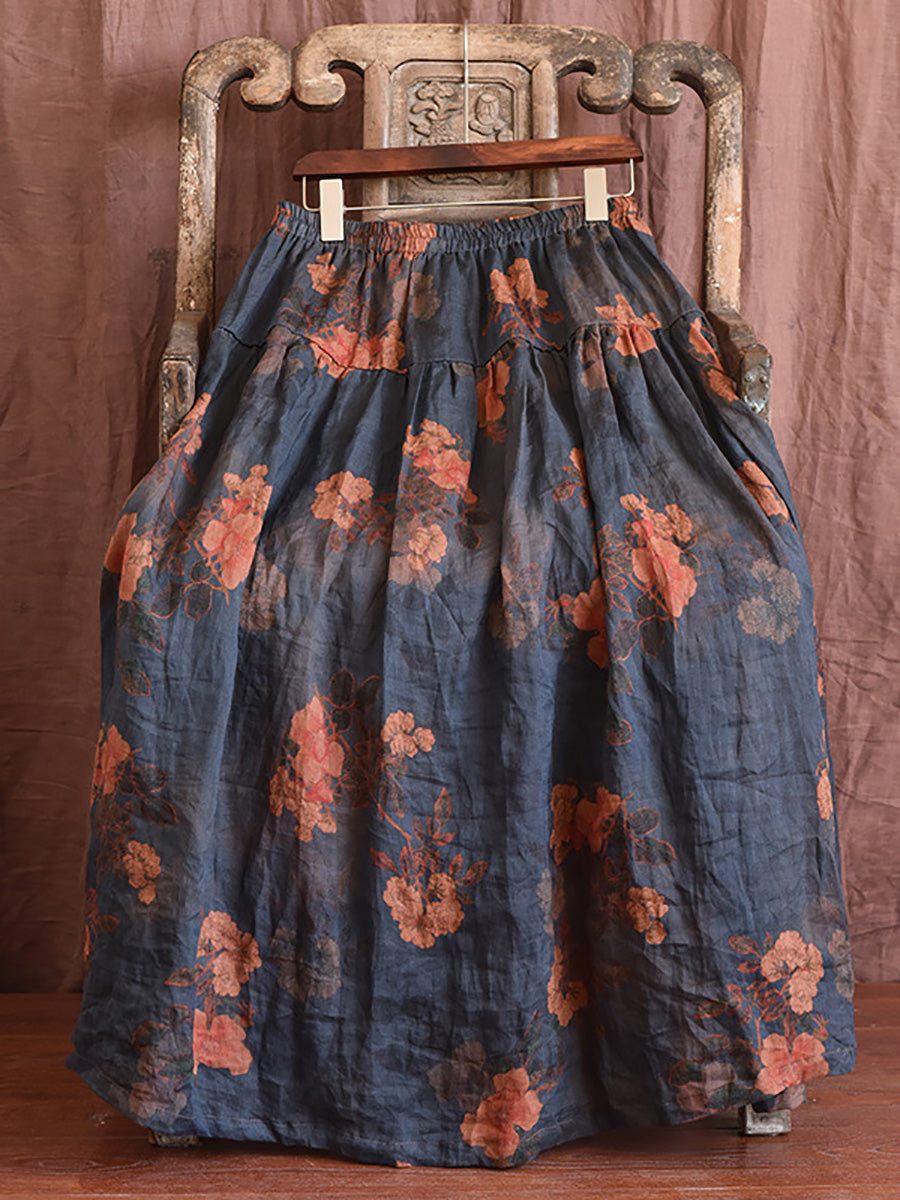 Jupe Ramie Fleur Femme Été Ample Vintage 