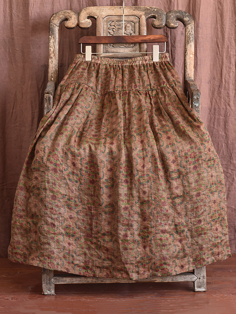Jupe Ramie Fleur Femme Été Ample Vintage 