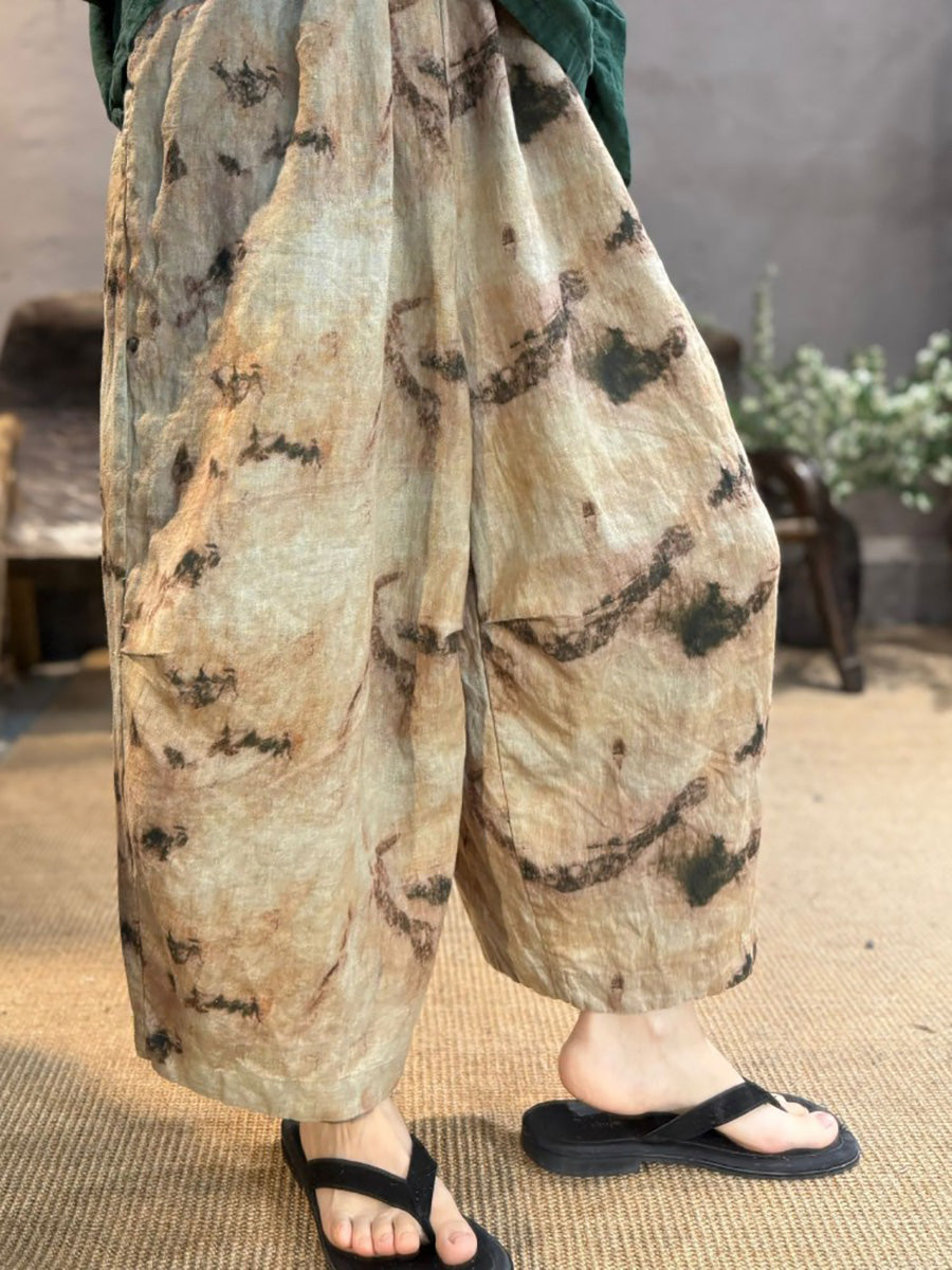 Retro Frauen Leinen Blume Hosen Sommer Weites Bein