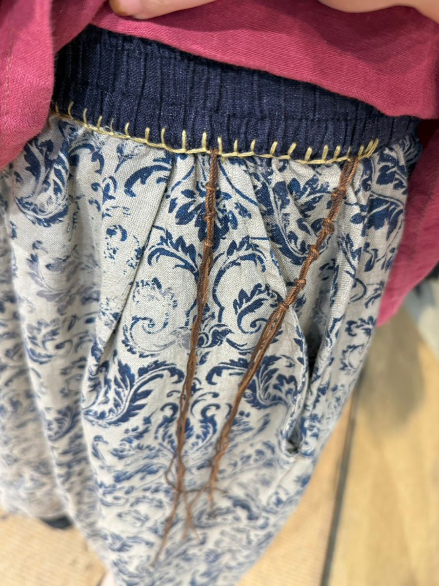 Retro Frauen Leinen Blume Hosen Sommer Weites Bein