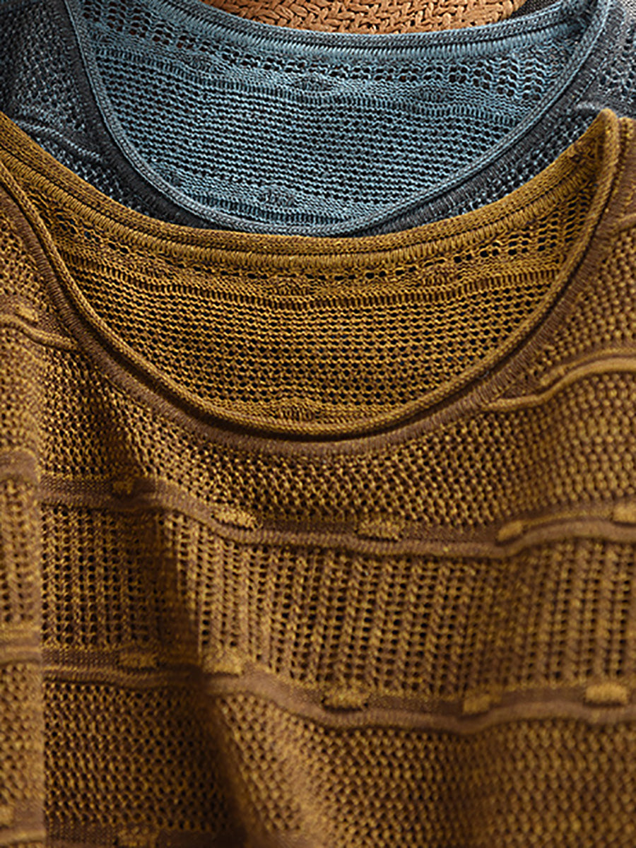 Chemise d'été à rayures et col rond, tricotée et décontractée pour femme
