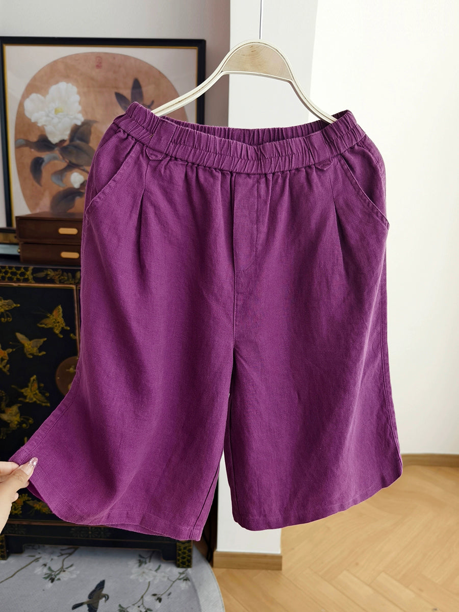 Sommer Hosen Reine Frauen 100% Leinen Casual Farbe Fünfte