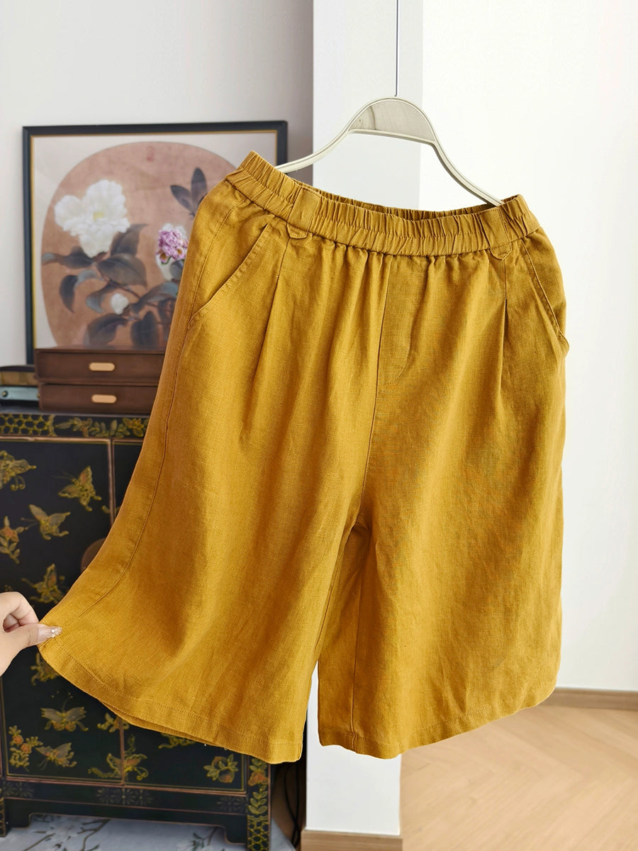 Sommer Hosen Reine Frauen 100% Leinen Casual Farbe Fünfte