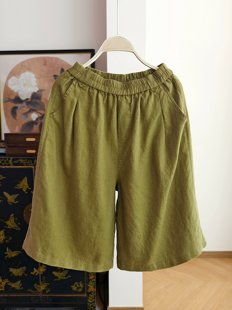 Sommer Hosen Reine Frauen 100% Leinen Casual Farbe Fünfte